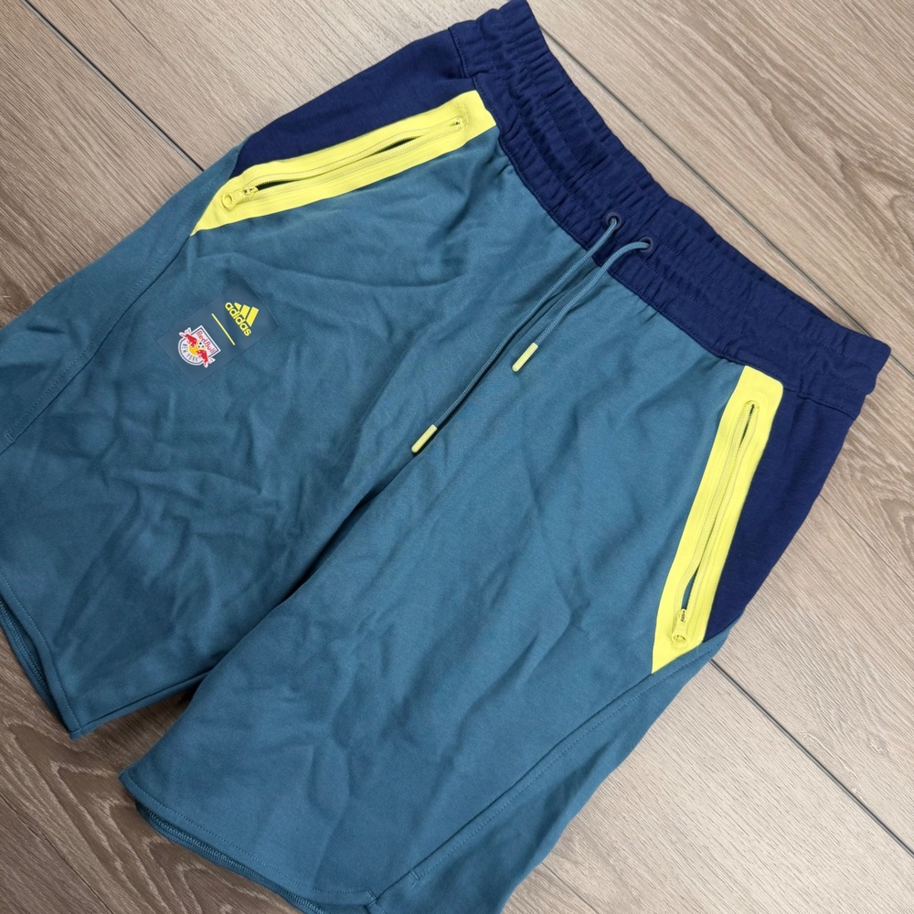Adidas Mens Shorts New York Red Bulls Soccer Athletic Teal Blue Yellow Small